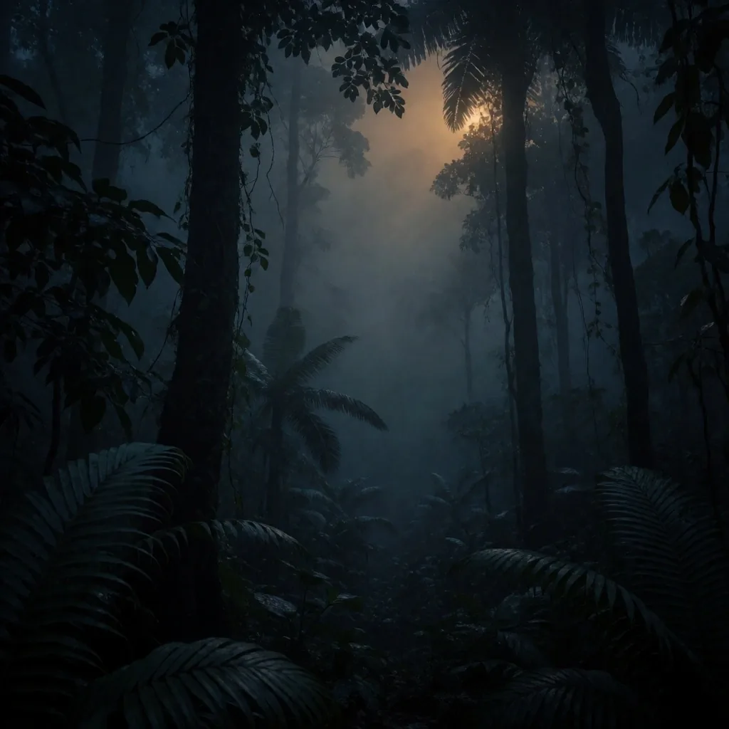 Indonesian tropical forest at night